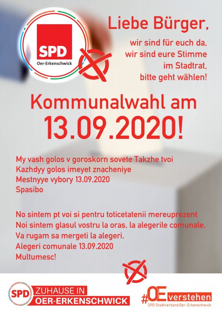 Foto Wahlaufruf der SPD Oer-Erkenschwick auf russisch und rumänisch